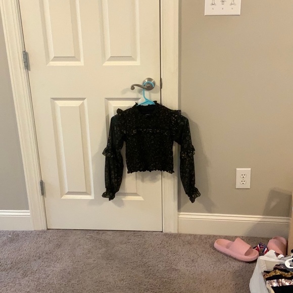 Girls black and gold Leopard print long sleeve top - Picture 5 of 5